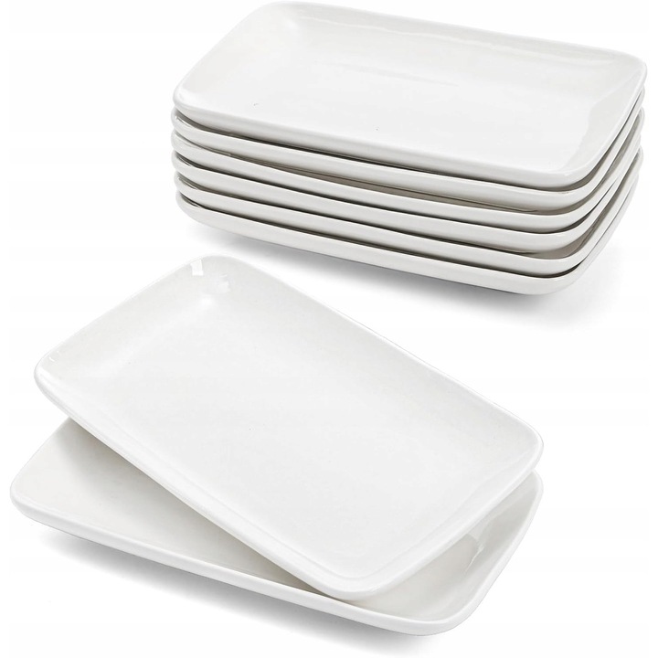 Farfurii, set 8 buc, dreptunghiulare, 20cm, alb