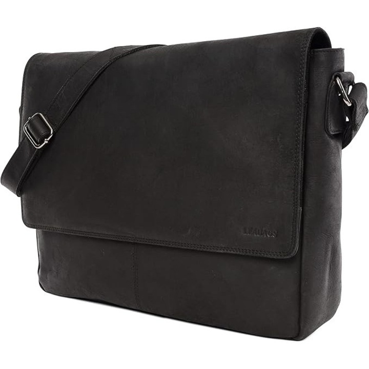 Férfi laptoptáska, 15,6 hüvelykes, marhabőr, fekete