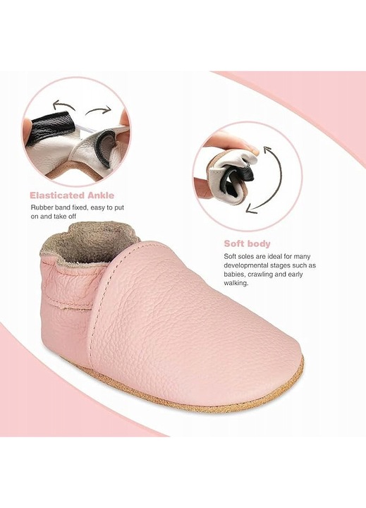 Pantofi copii, papucei, piele, roz, 0-6 luni, 15 EU