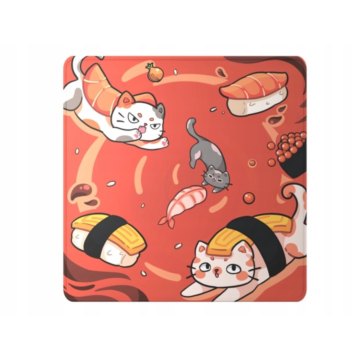 Mousepad Dark Project Sushi Cats Pro, 49x49cm, rosu