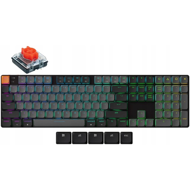 Tastatura mecanica Keychron K5, 100%, iluminare RGB, wireless si cablu, negru-gri