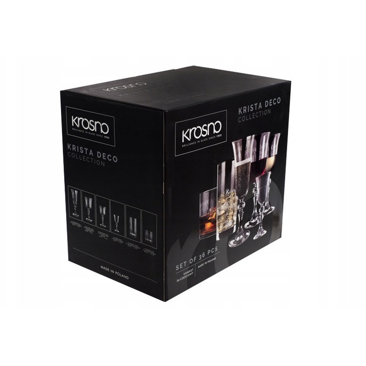 Set Pahare Krosno, 6 pahare vin rosu, 6 pahare vin alb, 6 pahare sampanie, 6 pahare whisky, 6 pahare pentru bauturi, transparent
