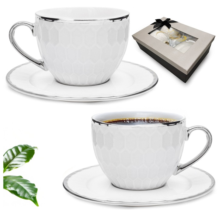 Set cani porcelan Bella Fiore 280ml, 2+2, pentru cafea si ceai