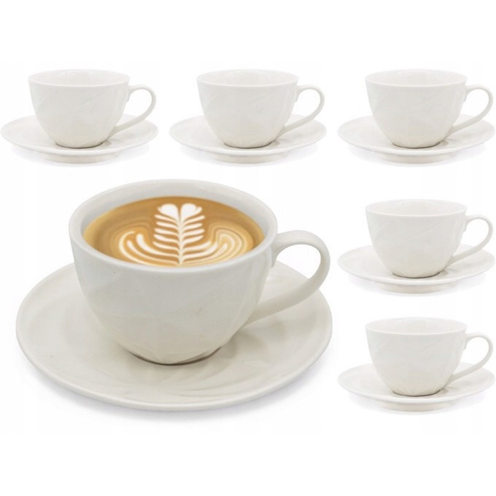 Set 6x Cani cu 6x Spoduri Porcelan 220ml Bella Fiore Alb