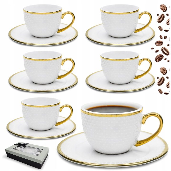 Set cani Bella Fiore 6+6, 90ml, portelan, pentru ceai