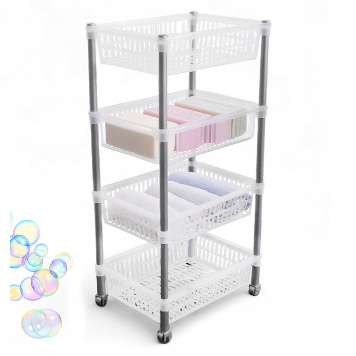 Raft mobil din plastic Tragar, 4 poli, 82cm, pentru baie sau bucatarie