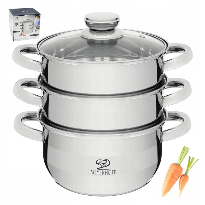 Oala de gatit la aburi set 2L, Meyerhoff, otel inoxidabil, 18cm, compatibila cu toate tipurile de plite