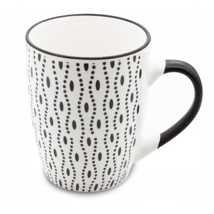 Set 6 cani ceramice Bella Fiore, 350ml, alb-negru, design val, 8,5x12x11cm