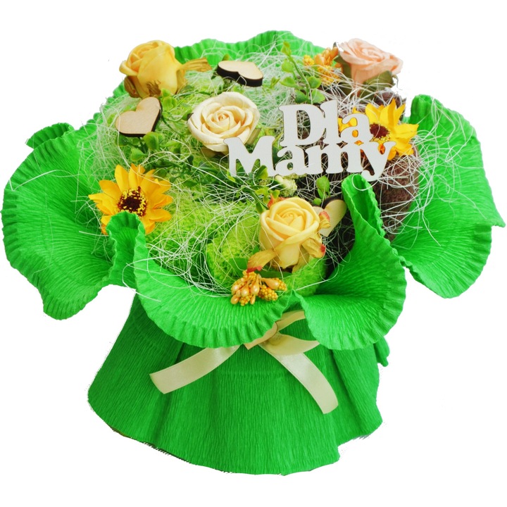 Bukiet din prosoape, set 3 prosoape ecru, 30x50cm, decor floral, cadou pentru Mama