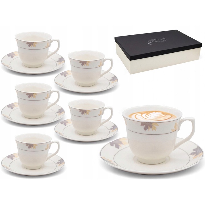 Set filizanek cu spatar, Bella Fiore, 6x200ml, alb cu portocaliu, elegant