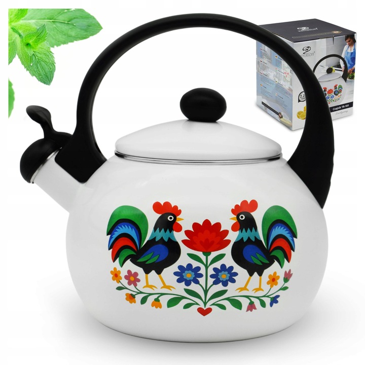 Meyerhoff 2,2L zománcozott teáskanna, fehér, népi hagyományos, gáz- és indukciós tűzhelyhez