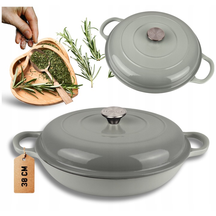 Garnet zeliwny HAGE, 3L, emaliat, gri, multifunctional (garnet, brytfanna, tigaie)