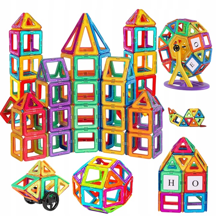 Set de blocuri magnetice pentru copii, jocuri educative, inspirate Montessori, multicolor.