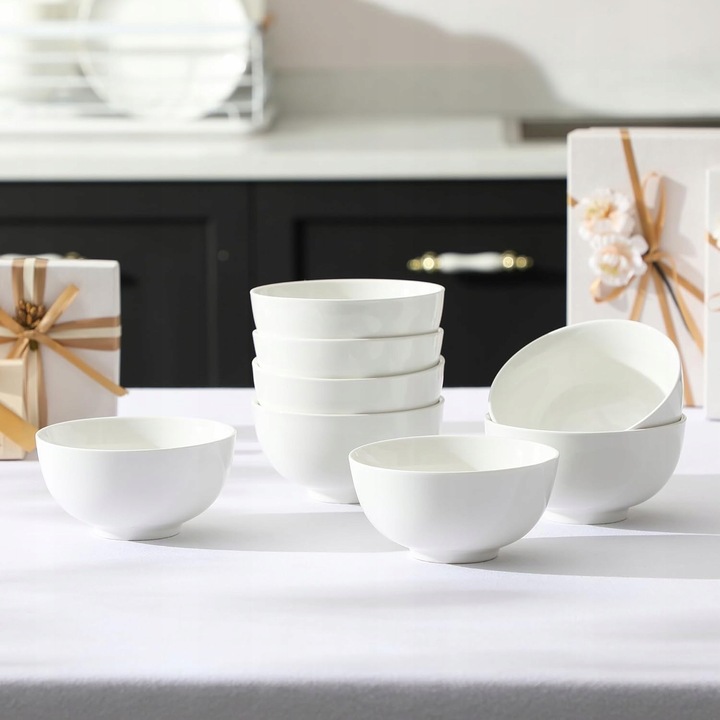 Set 8 boluri din portelan alb, 360 ml, 13x6,5 cm