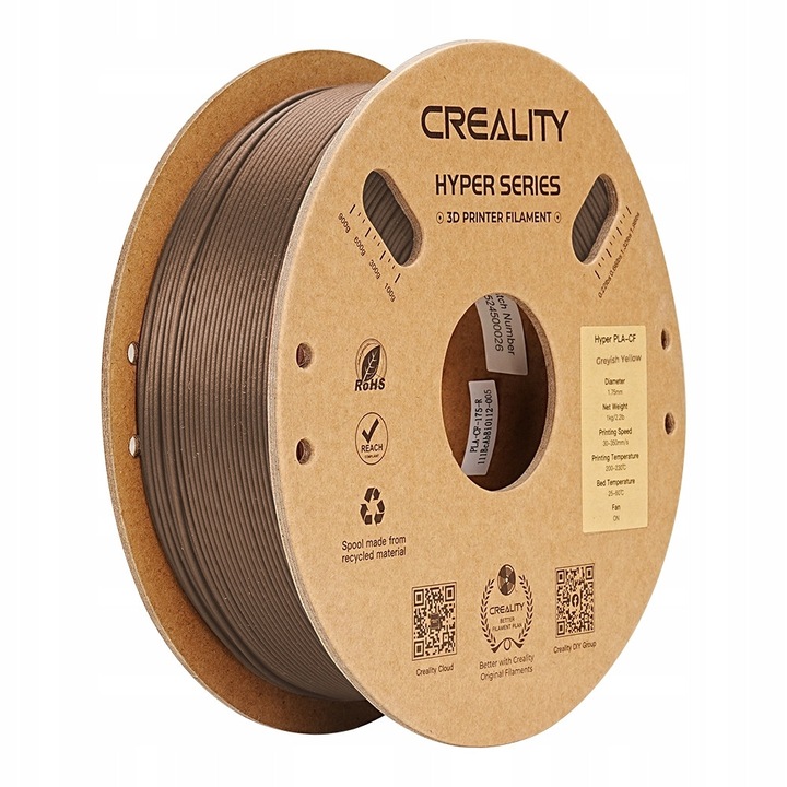 Filament 3D Creality Hyper PLA Carbon Fiber 1,75mm, Ochra, 1kg, viteza de imprimare 300mm/s, rezistenta ridicata