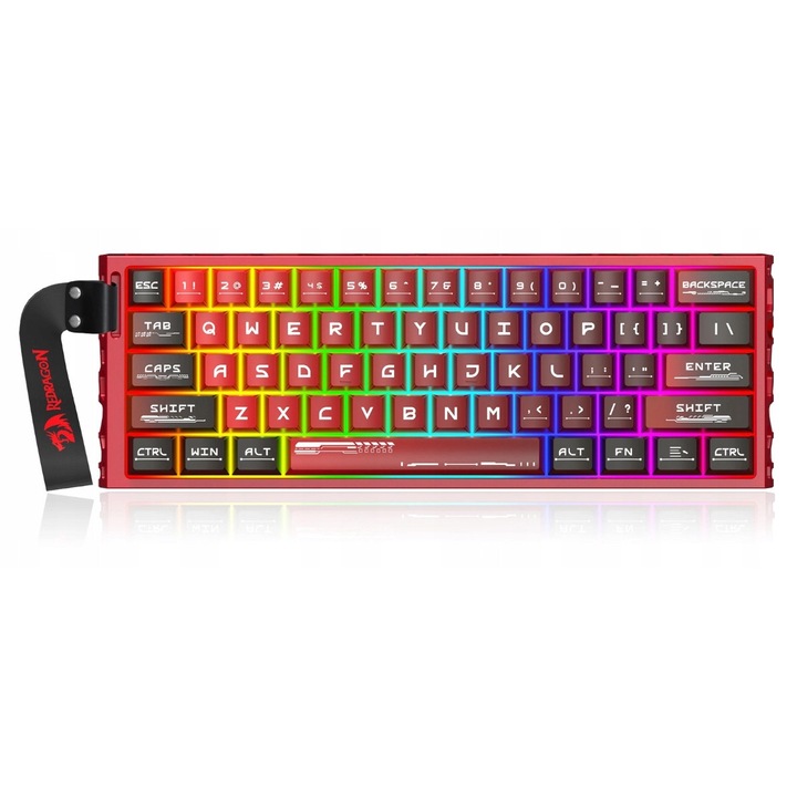Tastatura pentru gaming Redragon VENOM K753-RGB-M, mecanica, 61 de taste, USB-C, iluminare RGB, rosie, 307x106x40mm