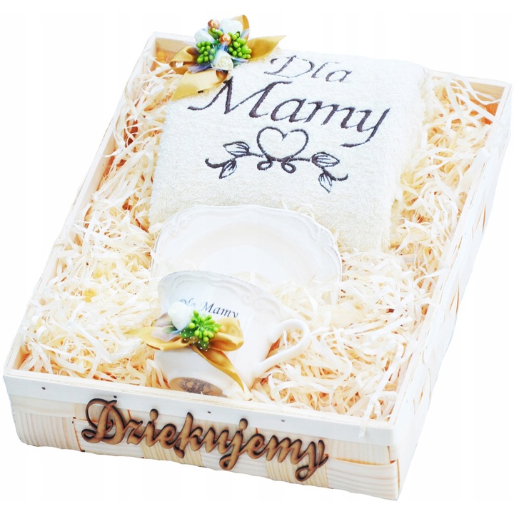 Set prosoape cu broderie pentru Mami si Tati, 50x100cm, ecru si bronz, 100% bumbac, 500g/m2