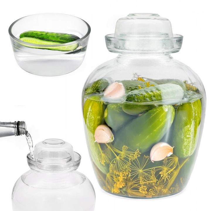 Borcan 8L din sticla transparenta pentru muraturi cu capac, 23x33cm