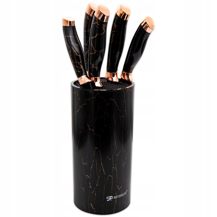Set de cutite in bloc Meyerhoff, inox, plastic, negru, 5 piese, dimensiuni bloc: 11x22,5cm, inaltime totala: 36cm