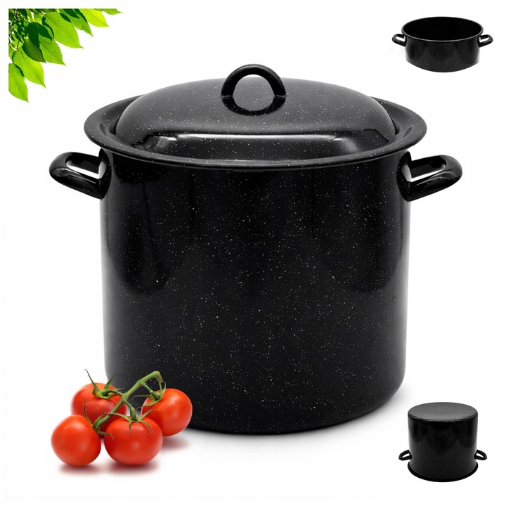 Oala Emalioasa Tragar 32cm, Marmura Neagra, Capac Inclus, 16L