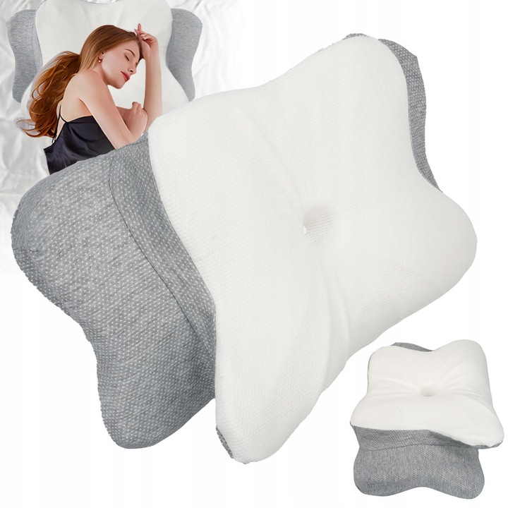 Perna ergonomica, 62x36cm, alb, din spuma cu memorie, pentru dormit pe o parte, cu husa detasabila