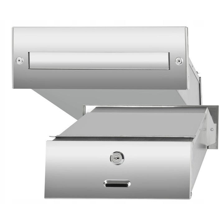 Beépített postaláda, rozsdamentes acél, ezüst, 275x85x300mm, időjárásálló