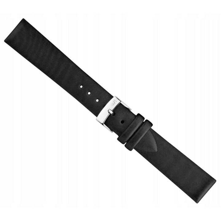 Curea de ceas din piele neagra, Morellato, model Satin, 18 mm, antialergica, lungime maxima 16,5 cm
