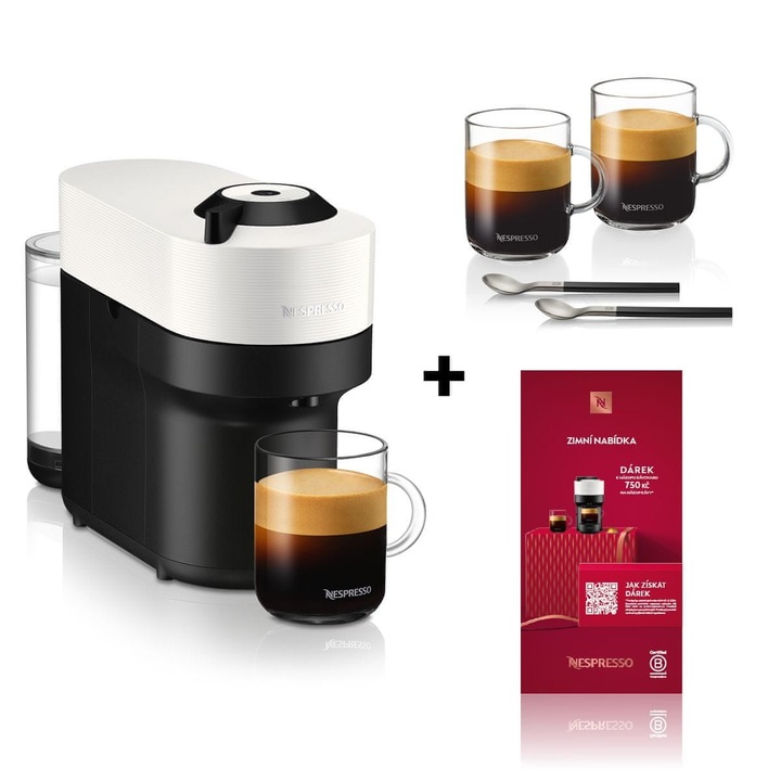 Set espressoare Krups Vertuo Pop, 5 dimensiuni, alb, include 2 cani Vertuo MUG si 2 lingurite din otel inoxidabil