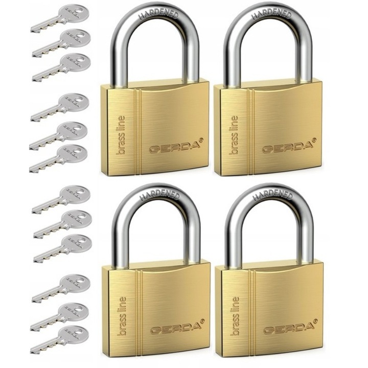 GERDA Brass Line lakat szett, 4 db, 50mm, sárgaréz test, edzett acél kengyel, fokozott korrózióállóság