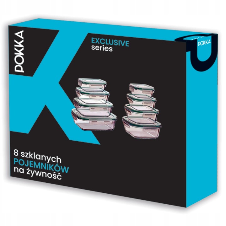 Set 8 cutii alimentare din sticla Pokka, hermetice, color mint, diverse dimensiuni