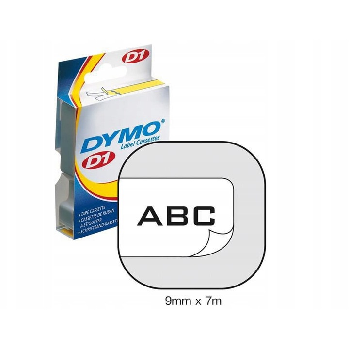 Banda etichete Dymo D1 alb pe negru 9mmx7m