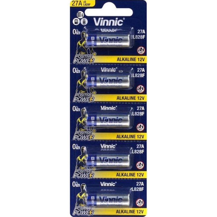 Set 40 Baterii Alkaline Vinnic 27A 12V 8x28,2mm