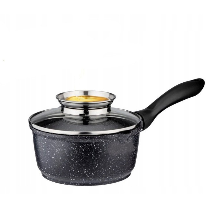 EliteHoff kerámia edény, 1,3L, 16cm, üvegfedővel, szürke