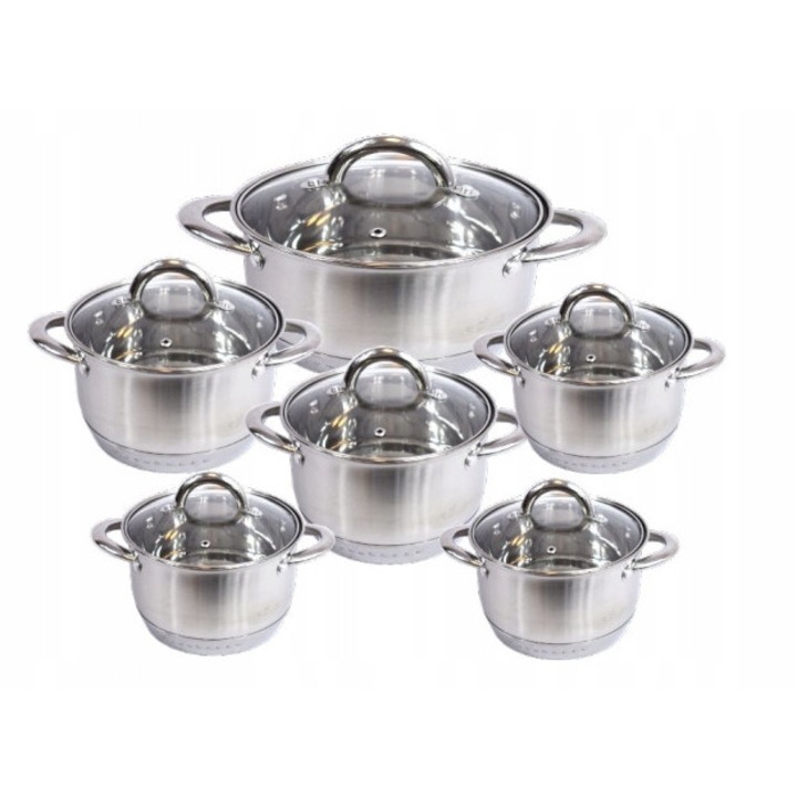 Set 12 Oale Inductie Brunbeste, 6 Oale cu Capac, 16x18x20x22x24x26cm, Otel Inoxidabil