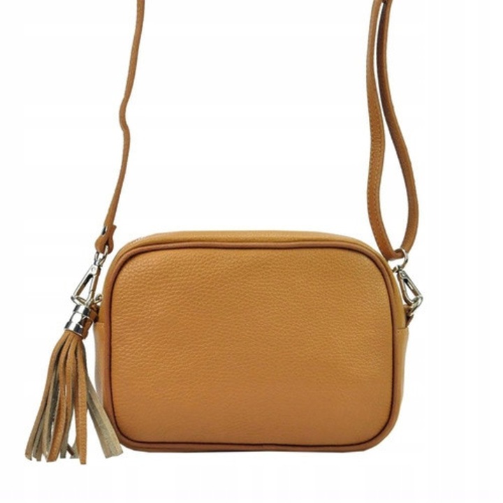 Patrizia Piu 01-067N női bőr táska, teve színű, 22x15x8cm, rojtokkal, 2 zsebbel