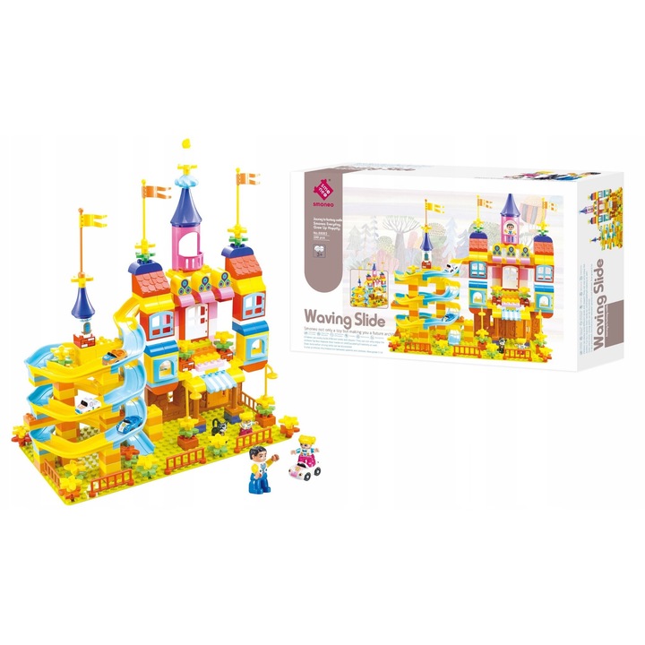 Set de constructie BOUNN, 209 elemente, castel cu tobogan, interactiv, colorat