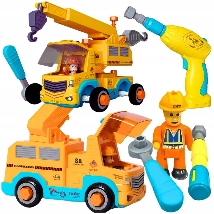Set jucarie utilaj de constructie BOUNN, camion cu macara, electrica, 23x12x14cm, 3+ ani