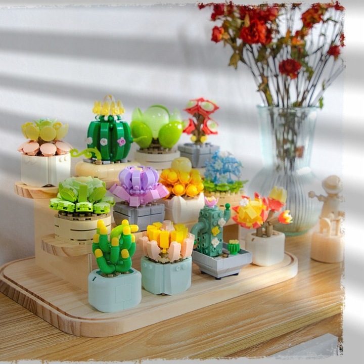 Set de constructie BOUNN, flori suculente, 12 modele, multicolor, 1097 elemente