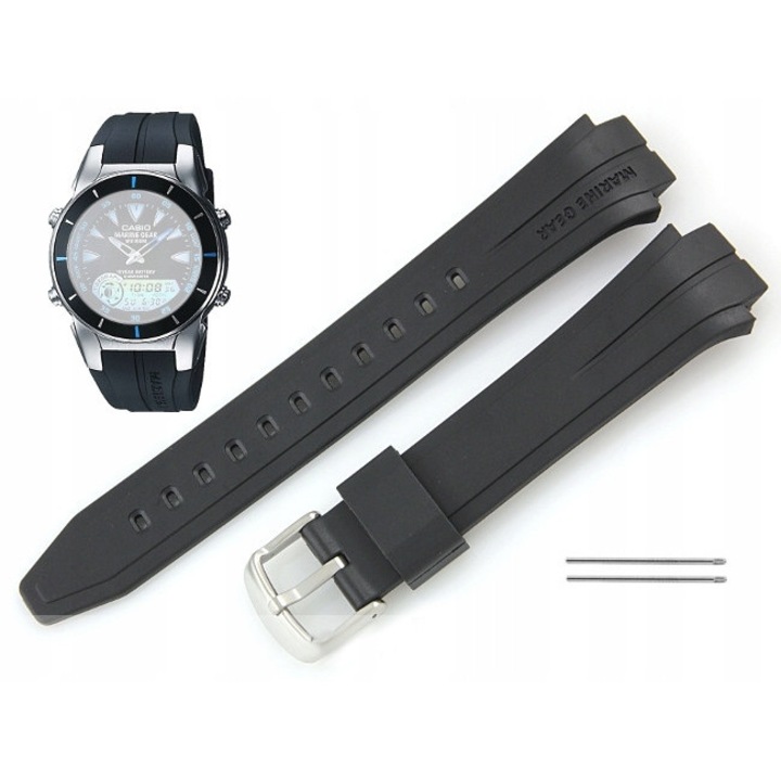 Eredeti Casio MRP-700 óraszíj, 16mm, fekete, 135mm hosszúságú, műanyag, acél csat