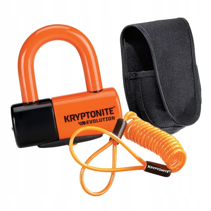 Instrument blocare disc frana Kryptonite Evolution Premium, 14mm, portocaliu, set cu husa si cablu de avertizare