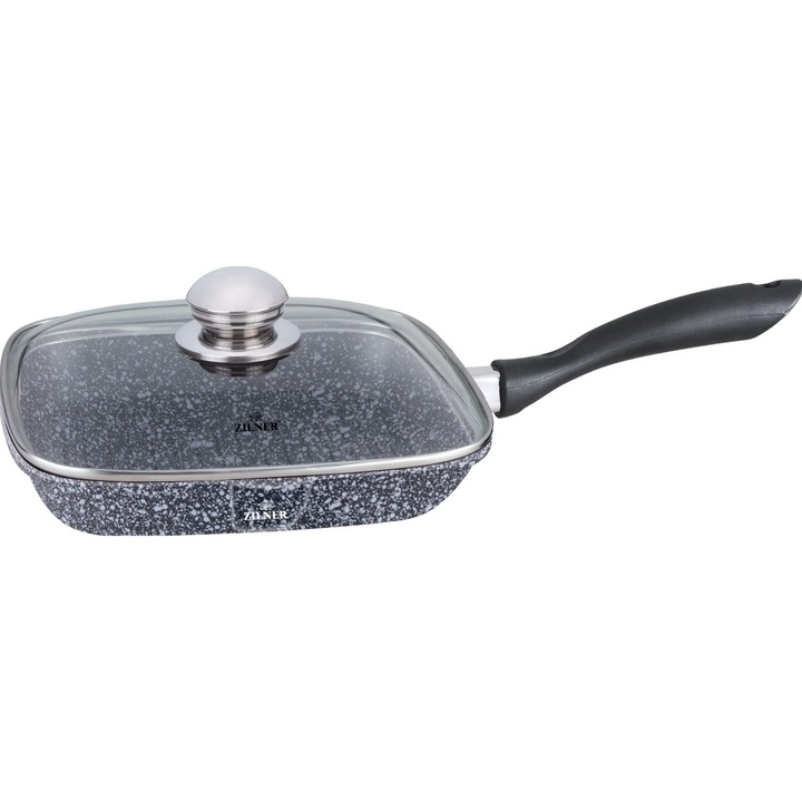 Tigaie grill ceramica Zillner, 28cm, non-stick, cu capac, 2.3 litri