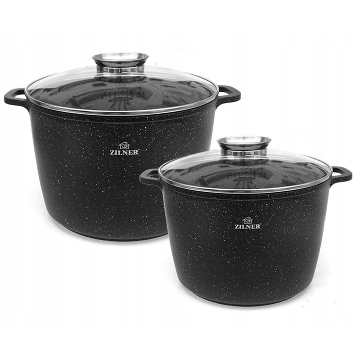 Set 2 oale Zilner, marmura, 10.2L si 6.2L, negru, 24x16cm si 28x20cm
