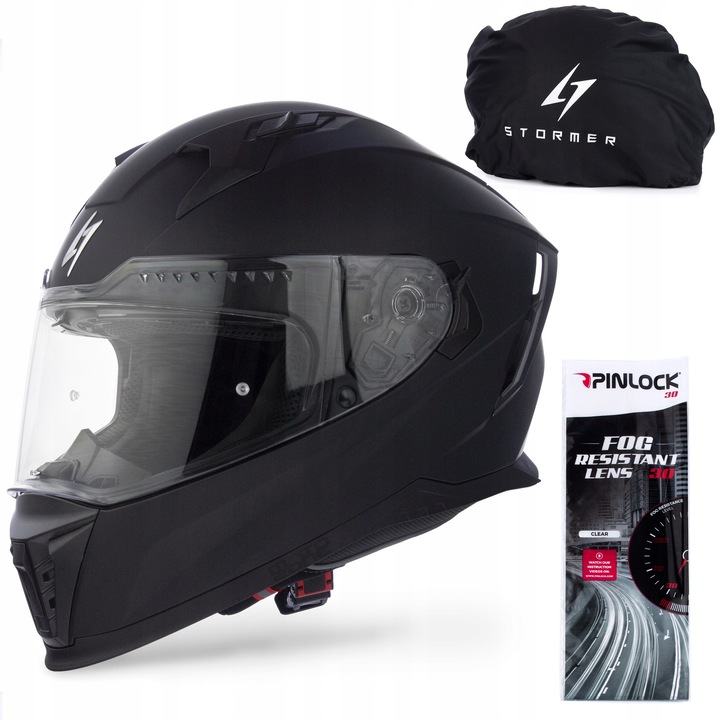 Casca moto Stormer Blaster, neagra mat, Pinlock, marimea S, 55-56 cm