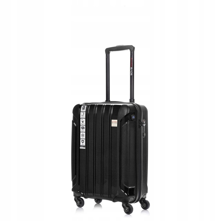 Кабинен куфар SwissBags Tourist 55см, 40л, черен, 2 отделения, 4 колела