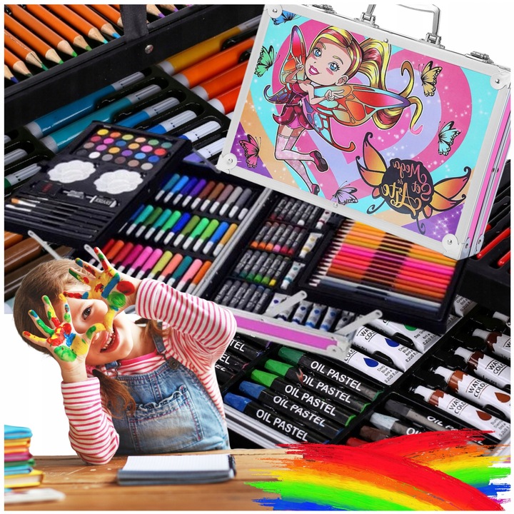 Set de pictura pentru copii, 145 de piese, valiza, multicolor