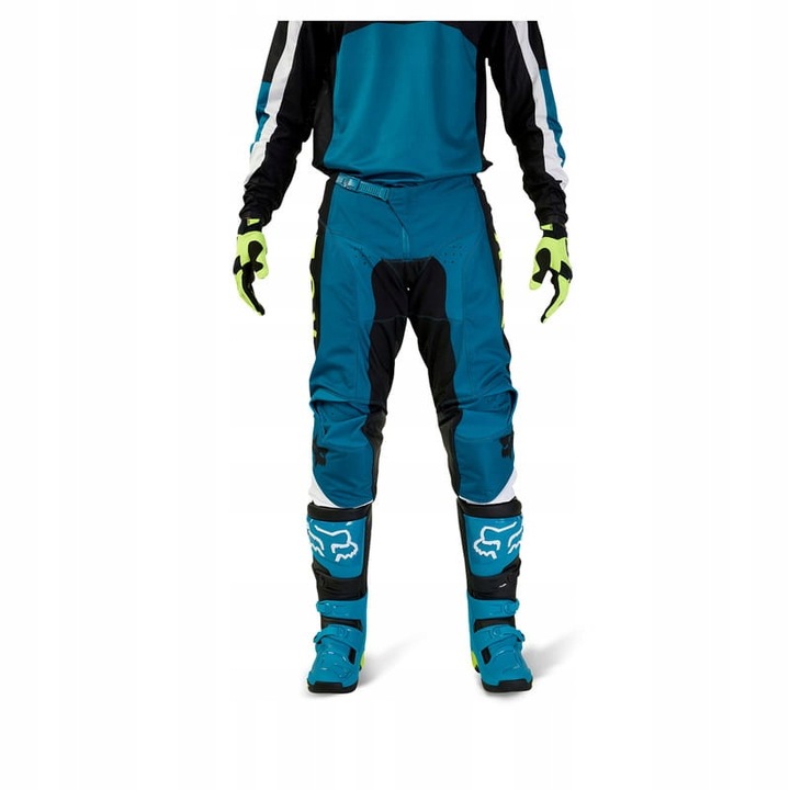 Pantaloni offroad FOX 180 Nitro, albastru Maui, marimea 34, materiale rezistente, cu protectii pe solduri