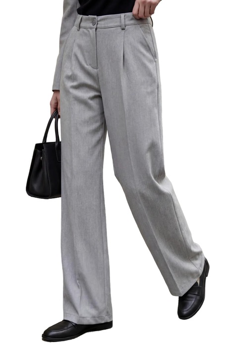 Pantaloni dama, MyFashion, Gri, Talie inalta, Poliester/Viscoza, XL INTL