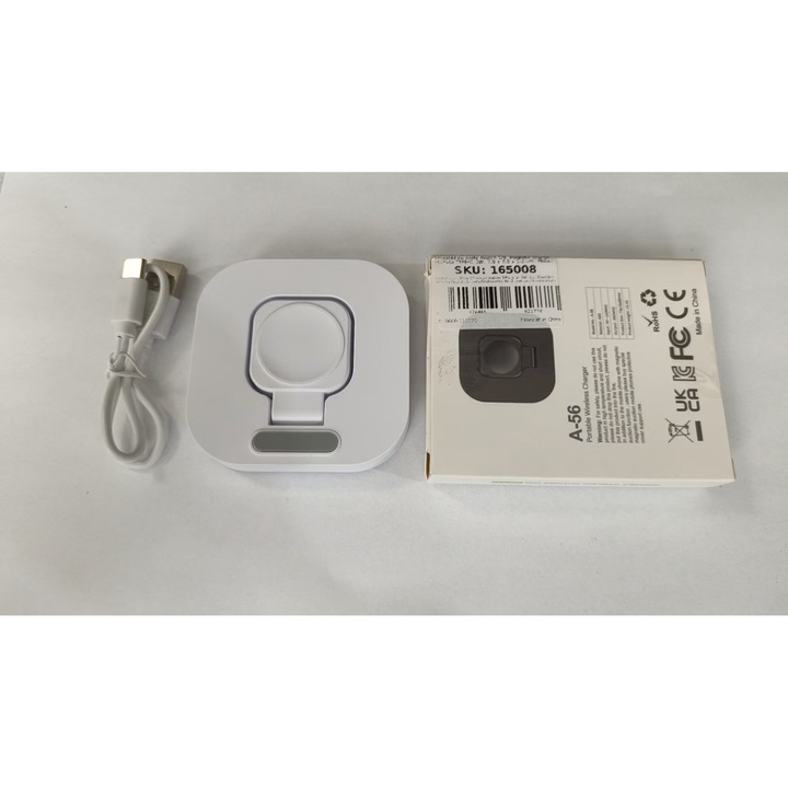 Премиум продукт - Безжично зарядно устройство за Smart iWatch, Southern Sky, съвместимо с Apple iWatch 1/9, магнитно зарядно, TYPE-C интерфейс, 3W, 7.5 x 7.5 x 1.2 см, сгъваемо, бяло