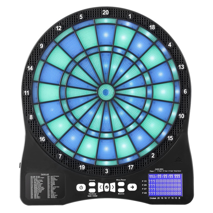 VEVOR elektronikus darts tábla, LED világítás, 48 játék, 6 nyíl, 50 puha hegy, 450x397x26mm