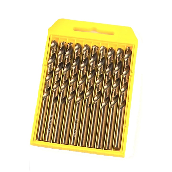 Set de 10 burghie din aliaj de cobalt 8 mm pentru metal, otel inoxidabil si otel dur